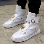 White Gold Medusa Buckle High Top Mens Sneakers Shoes Boots