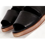 Black Leather Khaki Sole Peep Toe Slip On Mens Roman Gladiator Sandals