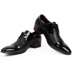 Black Patent Leather Point Head Lace Up Baroque Mens Oxfords Dress Shoes