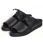 Black Leather Peep Toe Slip On Mens Roman Gladiator Sandals