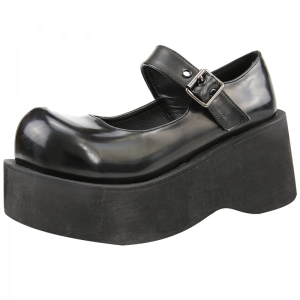 Black Mary Jane Chunky Cleated Platforms Sole Flats Shoes