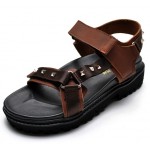 Brown Leather Straps Square Studs Thick Sole Mens Roman Gladiator Sandals