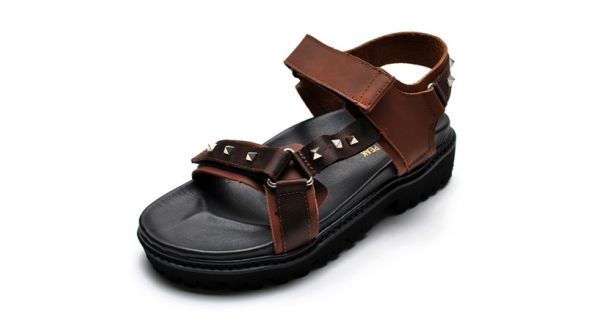 Brown Leather T Strap Mary Jane Mens Gladiator Roman Sandals