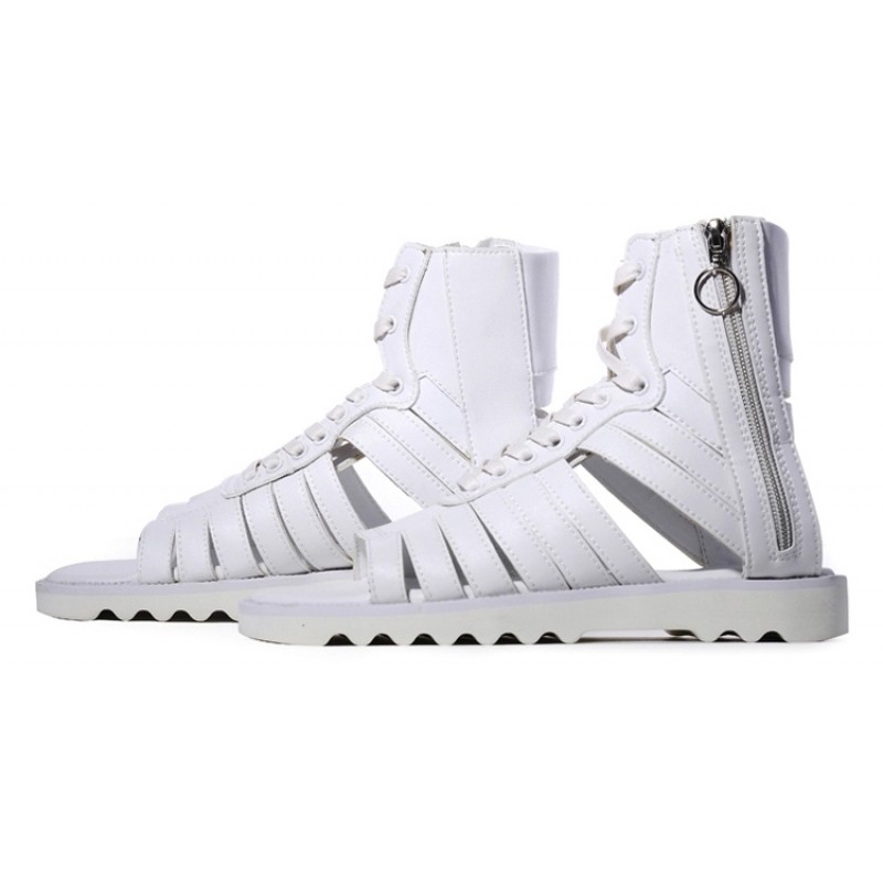 White Leather Tops Boots Bootie Mens Gladiator Sandals