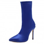 Blue Royal Stretchy Satin High Stiletto Heels Shoes Boots