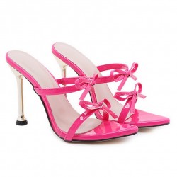 Pink Fushia Double Mini Bows Sandals High Stiletto Heels Shoes