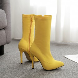Yellow Stretchy High Stiletto Heels Shoes Boots