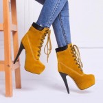 Punk Rock Lace Up Stiletto High Heels Platform Yellow Black Rider Boots