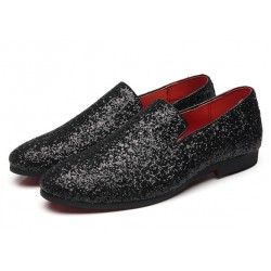 Black Glitters Sparkles Mens Oxfords Loafers Dress Shoes Flats