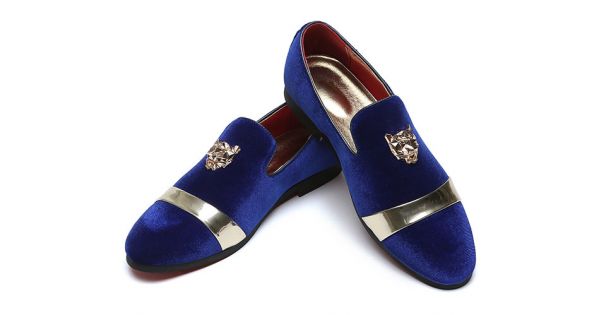Plain Royal Blue Velvet Loafers
