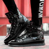 Black Silver Rings Spikes Punk Rock Mens High Top Sneakers Shoes