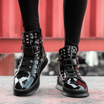 Black Patent Studs Punk Rock High Top Mens Sneakers Shoes
