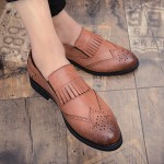 Brown Baroque Slip On Tassels Fringes Prom Loafers Flats Dress Shoes