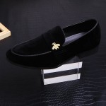 Black Velvet Gold Bees Loafers Dress Flats Shoes