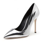 Silver Mirror Metallic Leather Pointed Toe Bridal High Stiletto Heels Shoes 
