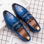 Blue Royal  Teal Croc Formal Prom Party Loafers Flats Dress Shoes