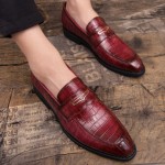 Burgundy Croc Formal Prom Party Loafers Flats Dress Shoes