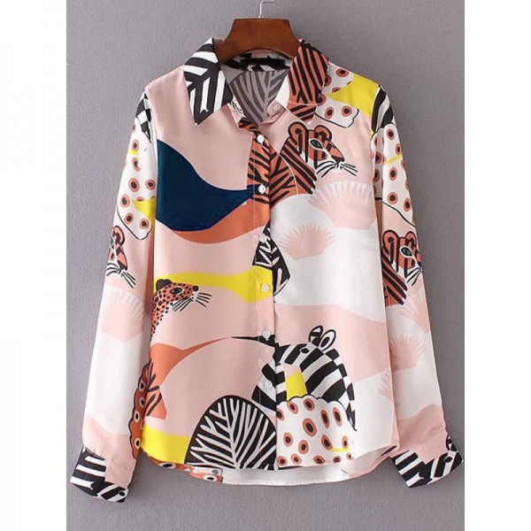 Pink Colorful Zebra Leopard Animal Print Shirt Top Blouse
