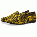 Yellow Black Lace Pony Fur Leather Loafers Flats Dress Shoes