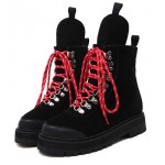 Black Suede Lace Up Punk Rock Combat Boots Shoes