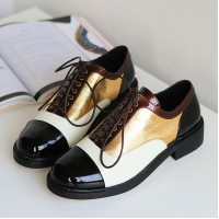 Liyu Adult Black Patent Gold Cap Toe Buckle Strap Oxford Shoes 6-11 Women