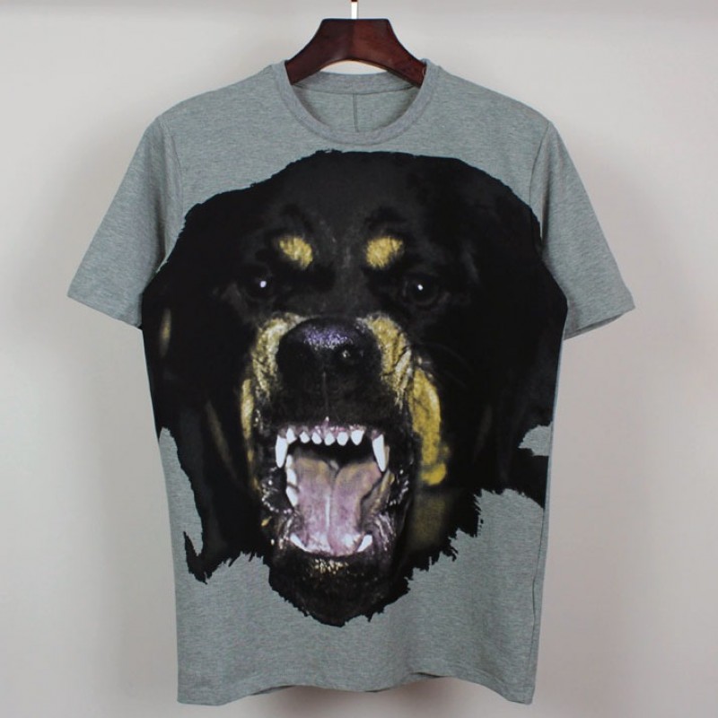 Black Grey Rottweiler Fierce Dog Round Neck Short Sleeves Funky 