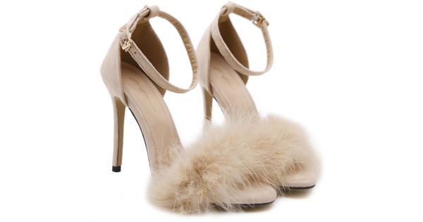 beige fluffy heels