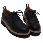 Black Demin Jeans Leather Baroque Lace Up Oxfords Platforms Shoes
