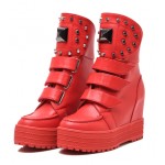 Red Metal Studs Platforms Hidden Wedges Punk Rock High Top Sneakers Boots Shoes
