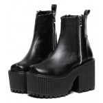 Black Side Zipper Platforms Punk Rock Chunky Cleated Sole Boots Creepers Shoes