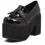 Black Patent Tassels Platforms Punk Rock Chunky Heels Sole Creepers Shoes