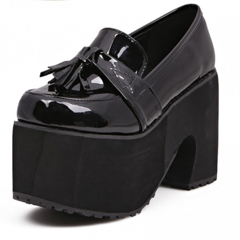 black patent chunky shoes