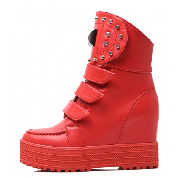 Red Metal Studs Platforms Hidden Wedges Punk Rock High Top Sneakers Boots Shoes