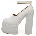 White Chunky Cleated Platforms Sole Block High Heels Shoes