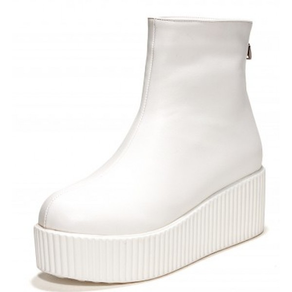 White Platforms Punk Rock Chunky Sole Boots Creepers Shoes