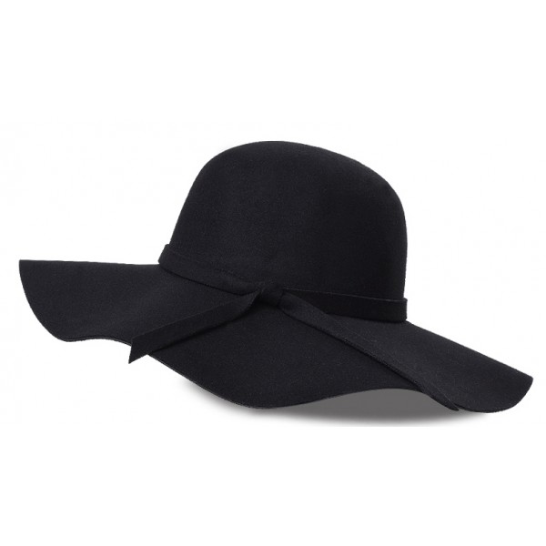 Black Broad Wide Brim Woolen Lady Hat