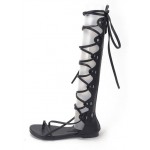 Black Strappy Straps High Top Boots Roman Gladiator Sandals