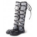 Black Strappy Straps High Top Boots Roman Gladiator Sandals