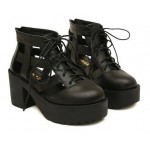 Black Hollow Out Lace Up Oxfords Chunky Heels Creepers Shoes