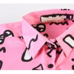 Pink Harajuku Cartoon Long Sleeves Chiffon Blouse Oversized Boy Friend Shirt