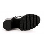 Black Peep Toe Strappy Punk Rock Platforms High Heels Sandals Shoes