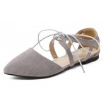 Grey Suede Strappy Straps Bandage Point Head Flats Shoes