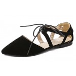 Black Suede Point Head Strappy Ballerina Ballets Sandals Flats Shoes