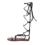 Black Metal Studs Thin Straps High Top Boots Roman Gladiator Sandals