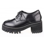 Black Chunky Sole Block Lace Up Heels Platforms Oxfords Shoes