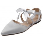 Grey Satin Point Head Ribbon Ballerina Ballets Sandals Flats Shoes