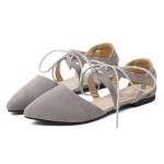 Grey Suede Strappy Straps Bandage Point Head Flats Shoes