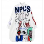 White Soda Hip Hop Cartoon Long Sleeves Chiffon Blouse Oversized Boy Friend Shirt
