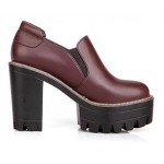 Burgundy Gothic Chunky Sole Block High Heels Platforms Pumps Ankle Boots Shoes