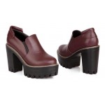 Burgundy Gothic Chunky Sole Block High Heels Platforms Pumps Ankle Boots Shoes